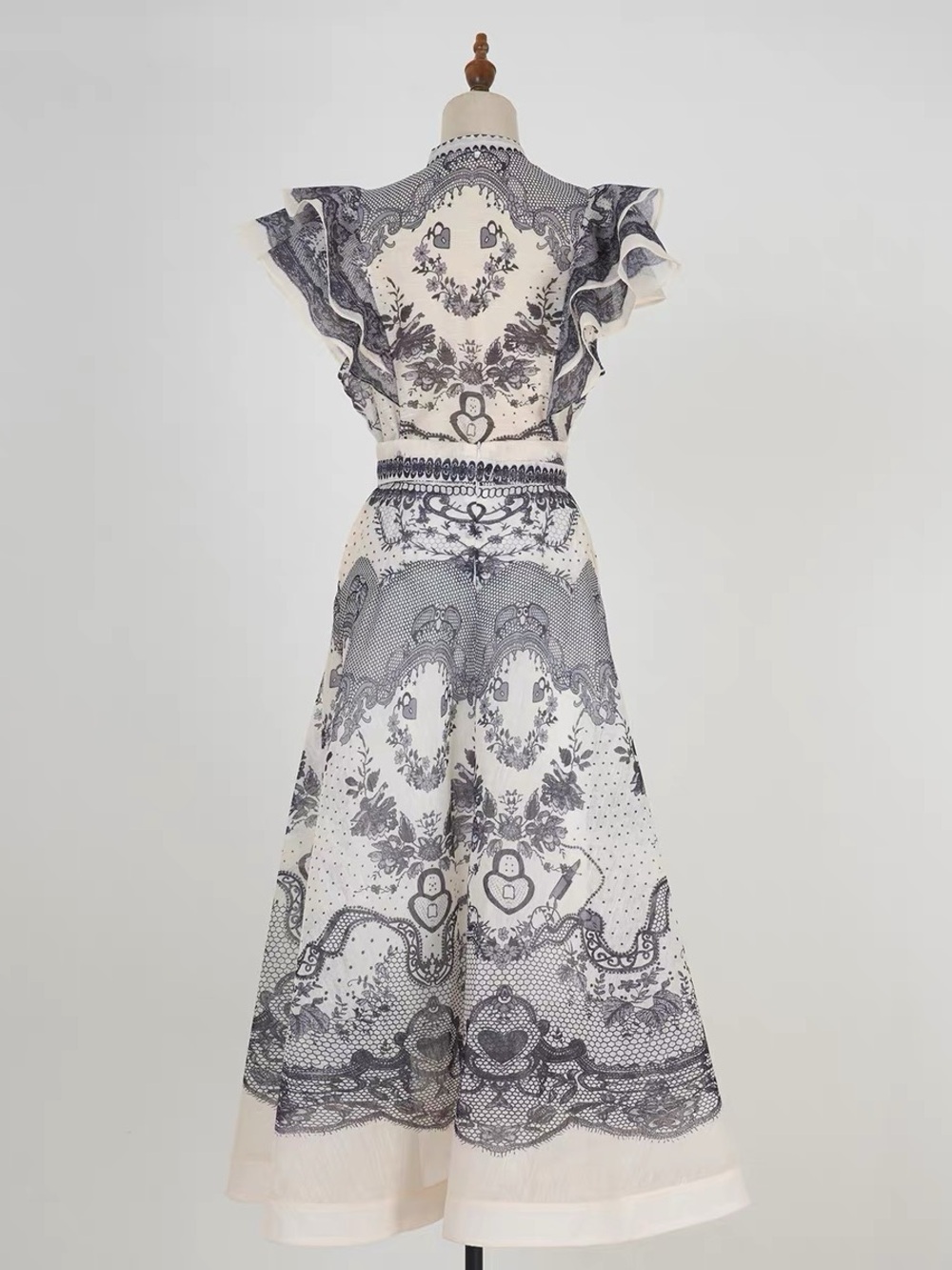 Designer-Style Black Ruffled Two-Piece Dress Set - Picture 3 of 10